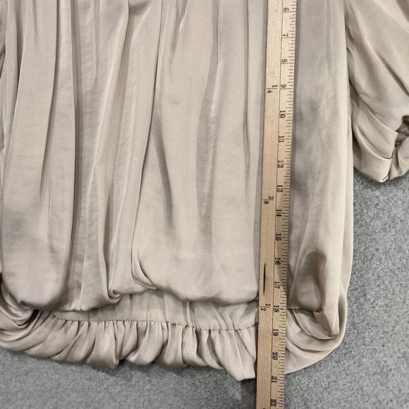 ASTR Blouse Wmns Small Champagne Blouson Bubble Hem Pleated Short Sleeve Lined - Picture 4 of 13